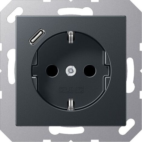 Jung SCHUKO Steckdose 16 A 250 V , mit USB-Ladegerät 1 x Typ C, SAFETY+, Serie A, anthrazit matt A1520-18CANM