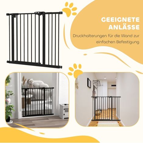 Hundeschutzgitter 77 cm, schwarzes Metall, verstellbar für Treppe, platzsparend – MEUBLIV (1/5)