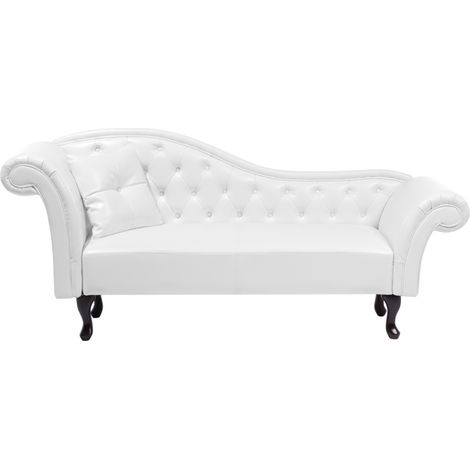 Chaise longue tapizado en piel sintética blanca acolchado capitoné versión izquierda con cojín Lattes (1/5)