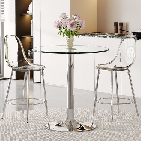 Runder Bartisch 89 cm mit 2 Barhockern Glas Metall OKMYHOME (1/5)