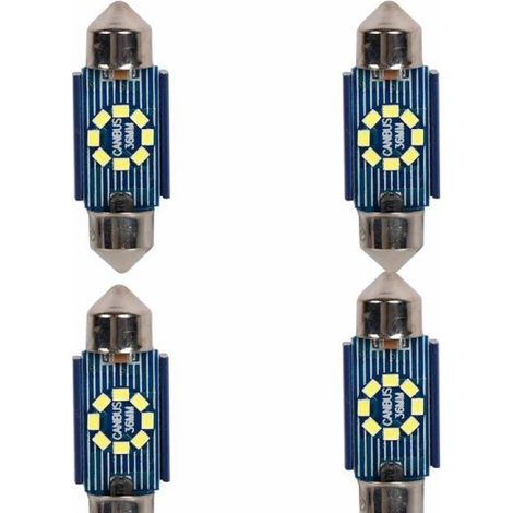 4 Pezzi Lampada Led Siluro 36mm Canbus T11 SV8.5 C5W C10W 8 SMD 2016 12V 24V 2.5W 120lm Bianco 6500K per Auto e Camion
