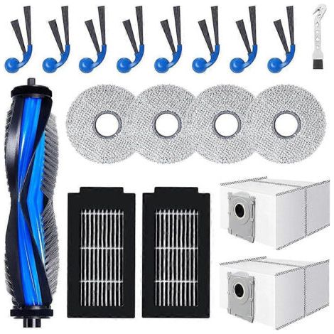 18 pi��ces de rechange pour aspirateur Ecovacs Deebot T30C Omni et T30C Pro Omni : brosse principale, lingettes de nettoyage, sac �� poussi��re et brosses lat��rales.