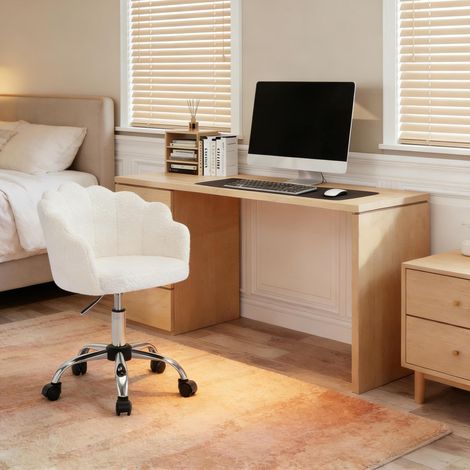 Bürostuhl höhenverstellbar mit Rollen Cremeweiß OKMYHOME (1/4)