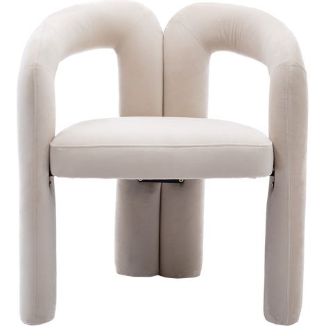 Lot de 2 chaises de salle à manger en velours beige avec accoudoirs, dossier incurvé et pieds en bois, fauteuils confortables pour cuisine et bureau CHICFURN (1/5)