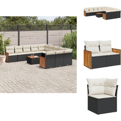 12-tlg. Garten-Sofagarnitur mit Kissen Schwarz Poly Rattan - Gartenmöbel - Outdoor Möbel - Rattan Gartenset - Lounge Set - Esstisch (1/5)