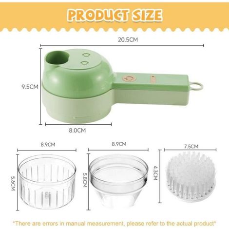 Ensemble de coupe-légumes électrique portable 4 en 1, mini broyeur et coupe-légumes sans fil pour viande, piment, oignon, céleri (1/4)