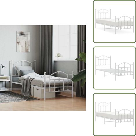 Cadre de lit métal sans matelas avec pied de lit blanc 90x190cm - Cadre De Lit - Lit Simple - Lit Metal - Lit Blanc - Meuble Chambre (1/5)