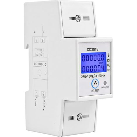 Compteur d'énergie numérique monophasé 5-80 A 230 V 50 Hz Compteur d'énergie Wattmètre DDS015 Montage sur Rail DIN 35 mm avec écran LCD rétroéclairé Clair (1/5)