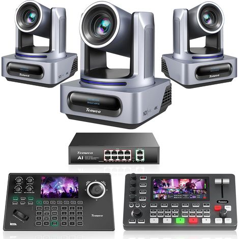 Caméra PTZ et Contrôleur NDI 4K AI 20X Zoom, SDI/HDMI/USB3.0/LAN(PoE) Joystick de Contrôle à Écran 5”, Mélangeur Commutateur Vidéo, Switch PoE Ports (1/5)