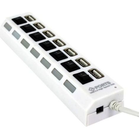 Hub USB 7 Ports - USB 2.0 Haute Vitesse - Interrupteur Marche/Arrêt - Câble 55 cm - Pour Ordinateur Portable et Bureau - 1 Pièce
