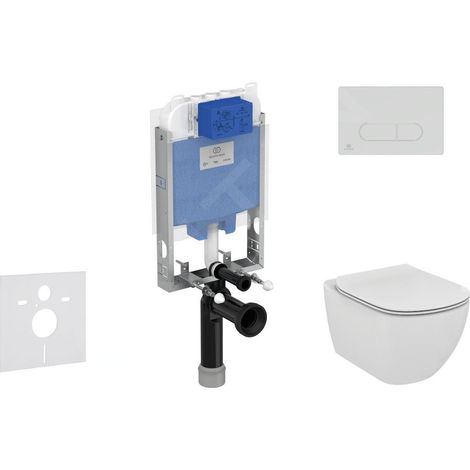 Ideal Standard ProSys - Ensemble pour WC suspendu, cuvette et abattant Tesi, Plaque de déclenchement Oleas M1, chrome mat