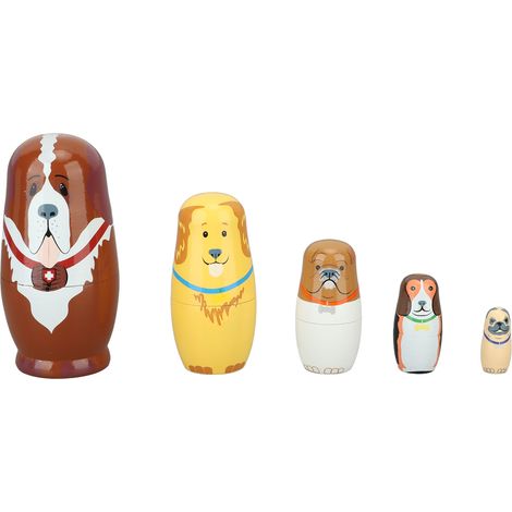 5Pcs Chien Niche en Bois Jouet Poupée Russe Matriochka Artisanale Cadeau Enfant Noël Anniversaire (1/5)
