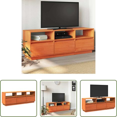 Meuble tv bois pin - Meuble TV cire marron 140x37x50 cm bois pin massif (1/5)