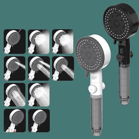 Lot de 2 pommeaux de douche haute pression, 10 jets réglables, douchette de salle de bain avec fonction d'arrêt, pommeau de douche anticalcaire avec filtre en coton PP remplaçable (1/5)
