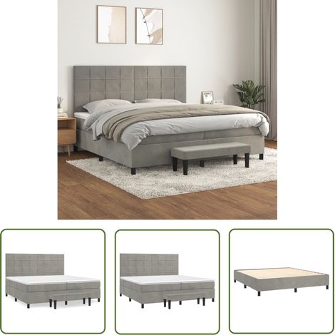 The Living Store Boxspringbett mit Matratze Hellgrau 200x200 cm Samt - Samtbett - Boxspringbett - Doppelbett - Bettauflage - Luxusbett (1/5)