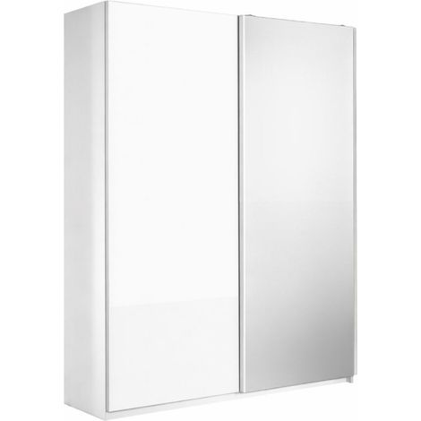 Armoire 2 portes coulissantes 180x210 cm 1 porte blanc laquée et 1 porte miroir - SWAM