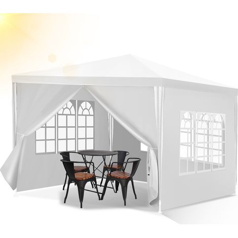 Wolketon Carpa para eventos 3x3 m Blanco para jardín, carpa exterior con paredes laterales y estructura de hierro