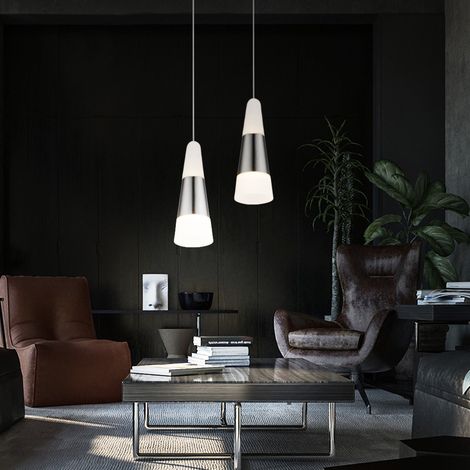 Hängeleuchte satiniert Esszimmerleuchte hängend LED Pendelleuchte Wohnzimmer, nickel matt, Metall Acryl, 5W 300Lm warmweiß, DxH 12x100 cm, 2er Set