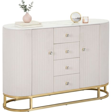 Dmora - Credenza Bivongi, Buffet da soggiorno, Madia da salotto, Dispensa da cucina, 120x40 h85 cm, Crema e Bianco