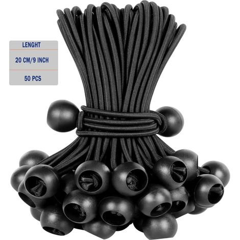 Filiyano-Lot de 50 boules élastiques, corde noire résistante aux UV pour bâche, sangles, tentes, poteaux et câbles. (1/5)