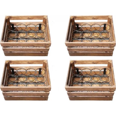 Lot de 4 casiers en métal et bois pour 48 bouteilles – Dimensions 42x25x33 cm – Fabrication artisanale – Style rétro factory – Meubletmoi (1/5)