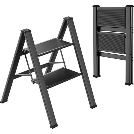 Escabeau 2 marches,échelle pliable en aluminium marches antidérapantes,jusqu'à 150 - Noir (1/3)