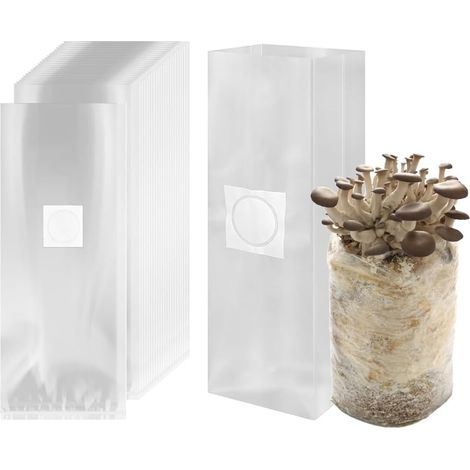 Sacs de Culture de Champignons, 50 Pièces Sacs de Culture Mushroom Spawn, 18 x 35CM Mushroom Spawn Grow Bag, Sac de Culture Champignons, pour champignons, Grains (1/5)