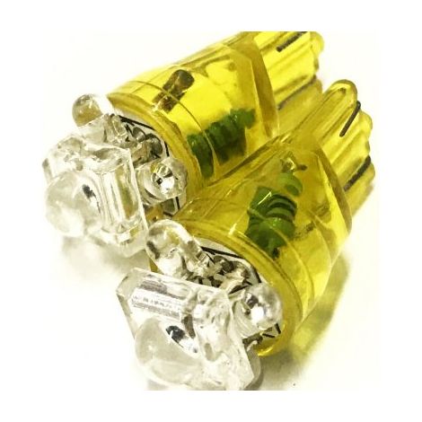 Coppia 2 Lampade Led T10 Con 1 Led F5 Flux + 4 Led F3 Colore Giallo Yellow 12V 0,2W
