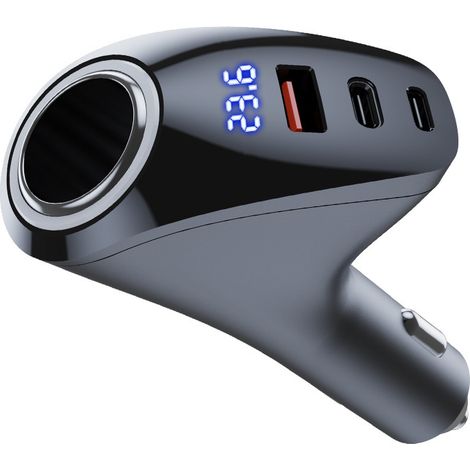 New 1-to-3 Car Charger with Super Flash Charging, High Power for Phones, Digital Display, Three-Port Charging -- 159 CCA (1/3)