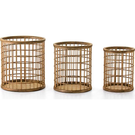 Panier de rangement rond bois clair Sata - Lot de 3