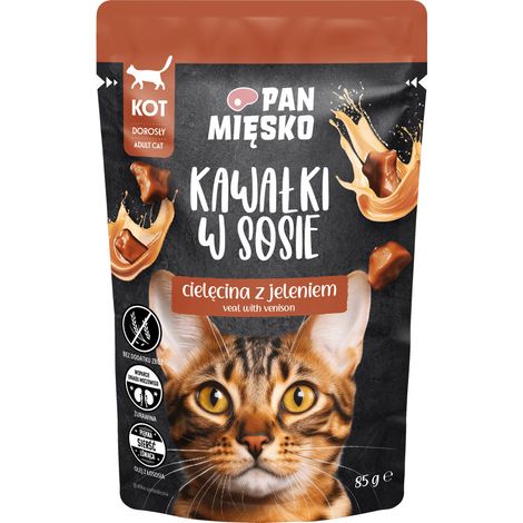 PAN MĘSKO - Bocconcini in salsa - Vitello con cervo - 85 g - Cibo umido per gatti