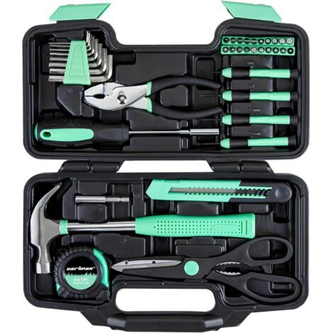 Coffret d'outils ménagers 39 pièces, outils ménagers essentiels avec étui de rangement en plastique, vert (1/5)