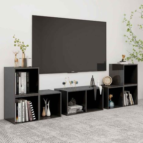 vidaXL Ensemble de meubles TV 6 pcs Gris brillant Bois d'ingénierie (1/5)