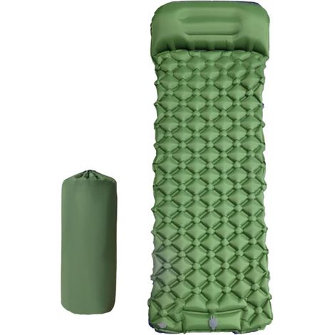 Matelas de camping gonflable, matelas simple avec oreiller intégré, 190 x 60 x 5 cm (vert) (1/5)