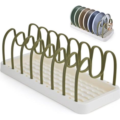 Clove Saucepan and Frying Pan Storage Drawer Kitchen Storage Lid Adjustable Tableware Plate Plastic Holder Lid Holder Saucepans Universal Space Saving in Cupboard, Sage Green (1/5)