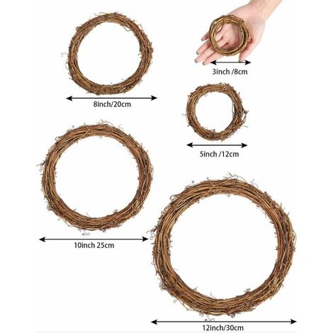 5 Pièces Couronnes de Vigne de Raisin Naturelle Bricolage Artisanat Guirlande de Vigne pour Pâques Printemps Guirlande de Fête de Mariage Décoration (8, 12, 20, 25, 30cm) (1/4)