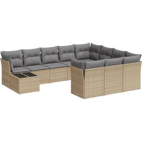 Maison Exclusive - Set de sofás de jardín 11pzas con cojines ratá (1/3)