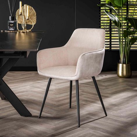 Chaise fauteuil en velours côtelé beige BIBO (lot de 2) (1/4)