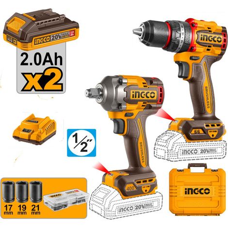 Trapano a percussione a batteria avvitatore ad impulsi (20V 2x2.0 Ah) Brushless Ingco CKLI20275E