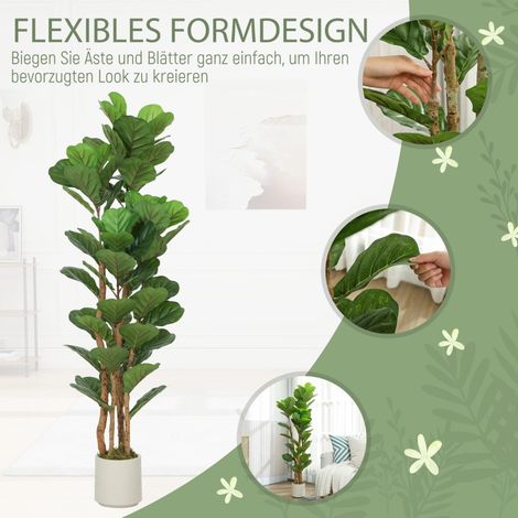 Figuier violon artificiel, plante verte en pot avec 71 feuilles, tronc en bois massif, hauteur 150 cm, verdure réaliste pour intérieur, 50x50x150 cm, arbre décoratif. (1/5)