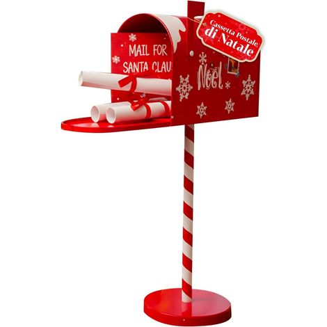 Boîte aux lettres décorative du Père Noël, style américain avec poteau spirale rouge et blanc, décoration festive fonctionnelle pour maison et vitrine (1/4)