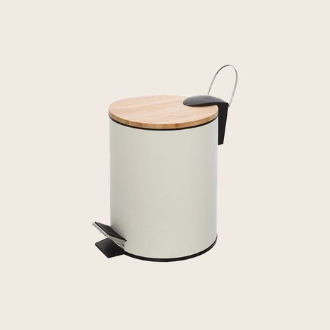 Exagonshop Pattumiera 3L con pedale in acciaio bianco e bambu