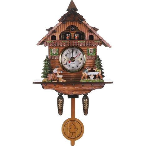 Kuckucksuhr aus Holz mit Pendel,geräuschlos und ohne Ticken,traditionelle Raumdekoration. Maße: 23 x 13 x 5,5 cm (1/2)
