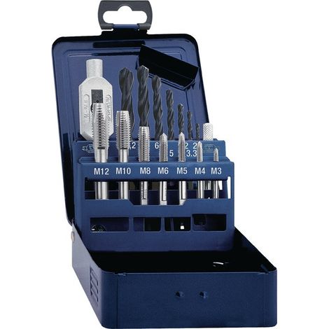 Set di rubinetti DIN 352 M3-M12 15 pezzi Cassetta metallica HSS PROMAT