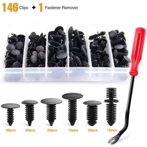 146 pièces de fixation de pare-chocs en nylon et clips de fixation à double extrémité pour sapin de Noël, assortiment universel de clips de fixation pour pare-chocs de carrosserie - Extracteur de fixa (1/3)