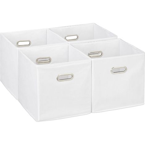 Caisse De Rangement - Lot De 4 - Polyester Blanc - Pliable Avec Poignées - Pour Étagère Et Placard - 30x30x30 Cm (1/5)
