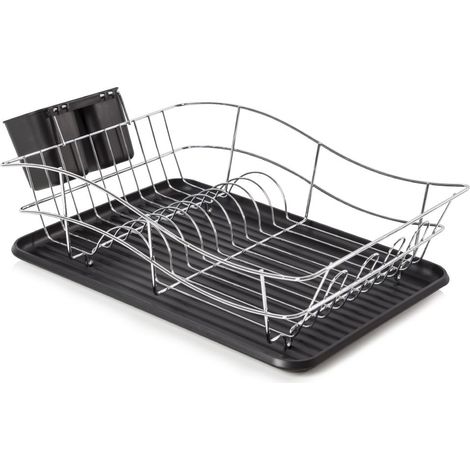 Tower T81400, Dish Rack With Tray-Black, StainlessSteel, 32 x 43.5 x 15 cm