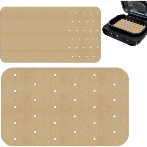 150PCS Papier cuisson perforé air fryer 20,5x14cm papier cuisson air fryer perforé rectangulaire en pulpe naturelle résistante à la chaleur, compatible air fryer, cuisine saine maison restaurant (1/5)