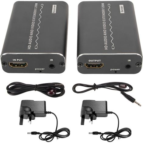 Prolongateur HDMI par Cat6a jusqu'à 1920x1080P 60Hz 120m avec télécommande IR, alimentation 100-240V fiche UK, kit extension multimédia HD. (1/5)