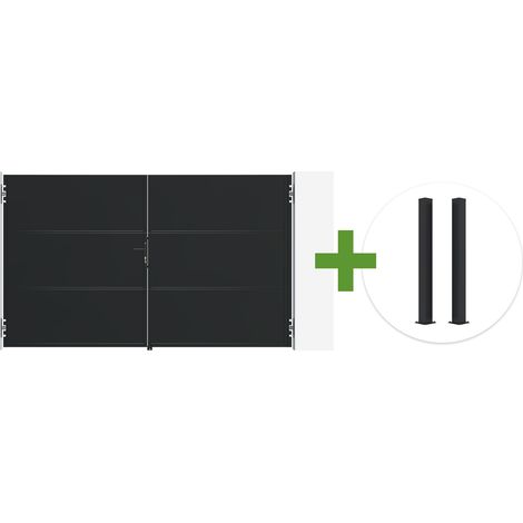 Portail battant acier noir mat 3m NALI H.180cm + 2 poteaux 10x10 acier CARMO (1/5)